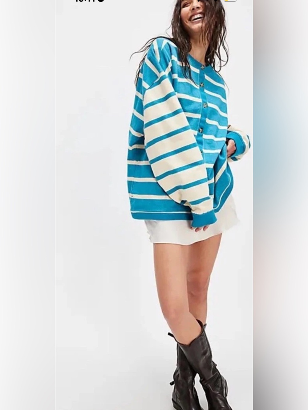 Free People We the Free Classic Striped Cardigan in Teal Combo Size Small - Picture 3 of 16